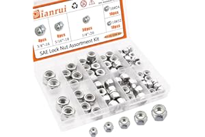 Dianrui 62Pcs 304 Stainless Steel SAE Lock Nuts Assortment Kit, Nylon Insert Hex Locknut 1/4-20 5/16-18 3/8-16#10-32#10-24 for Lock Washers