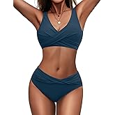 Zilcremo Women's Bikini Sets Twist Front Two Piece Swimsuit Wide Straps Tie Back Bathing Suit