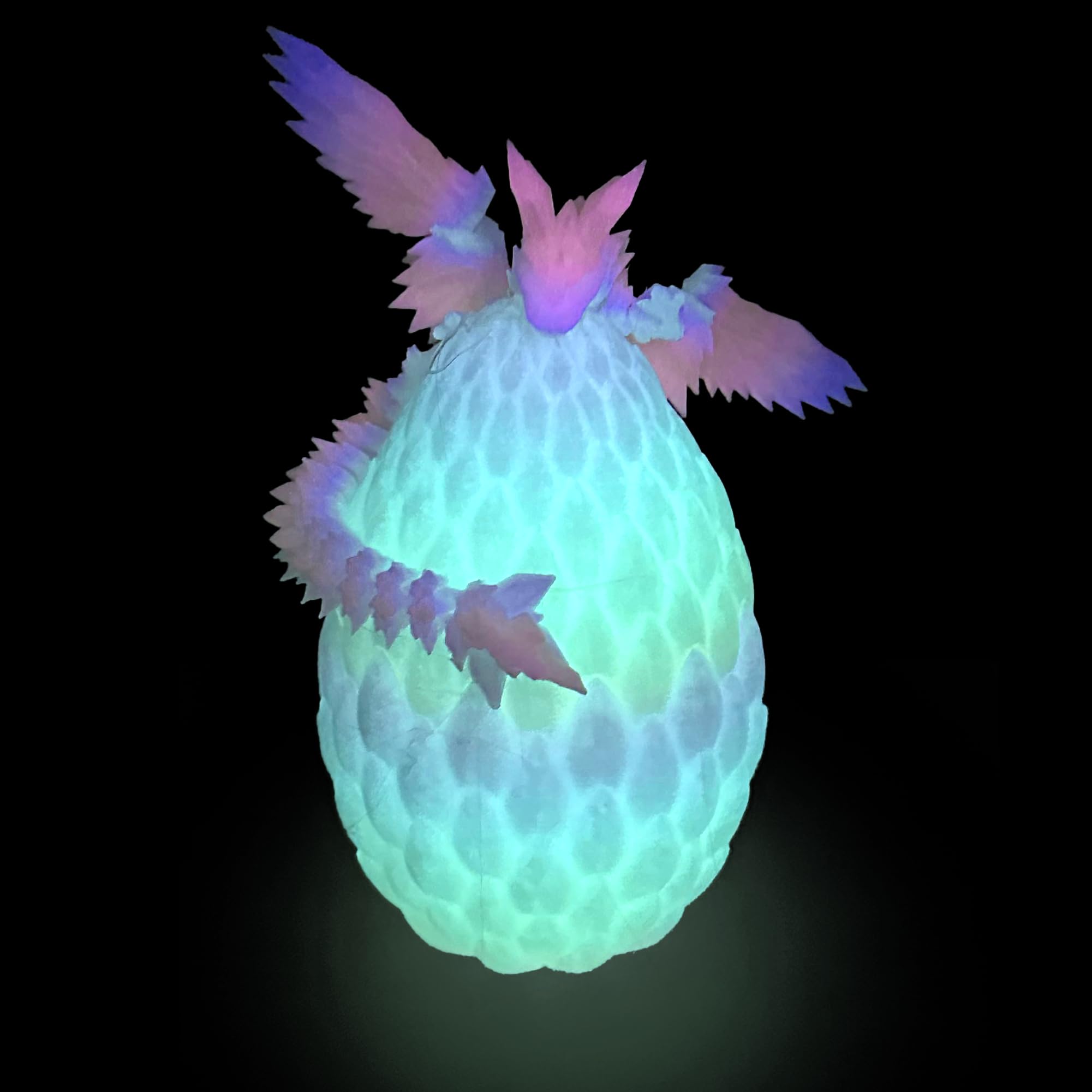 Flavery 3D Printed Flying Dragon in Egg - Glow Rainbow - Surprise Egg with Flexible Winged Dragon Inside, Mystery Beautiful Fidget Toy, Birthday Gift, Desk Figure Decor