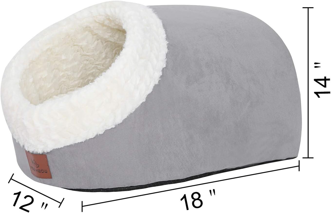 Miss Meow Cat Bed Cave Shape Two Way Conversion Faux Suede 18”x14”x12” Gray : Pet Supplies