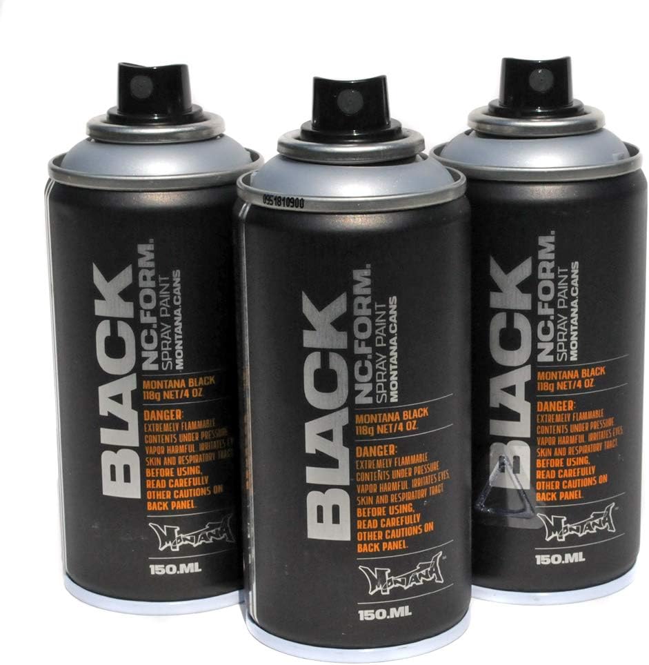Montana Black Spray Paint Set of 3 Pocket Sized 150ml High