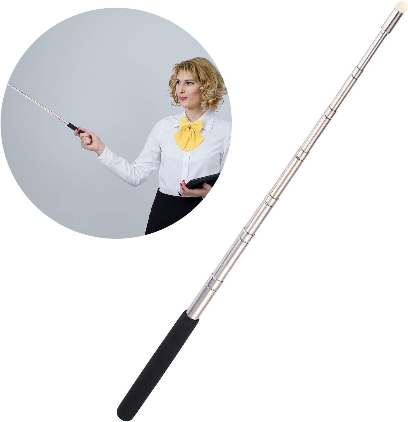 Siumir Telescopic Pointer Whiteboard Presenter Pointer Stick Handheld Teaching Pointer Pen Extends to 39 Inch (Black)