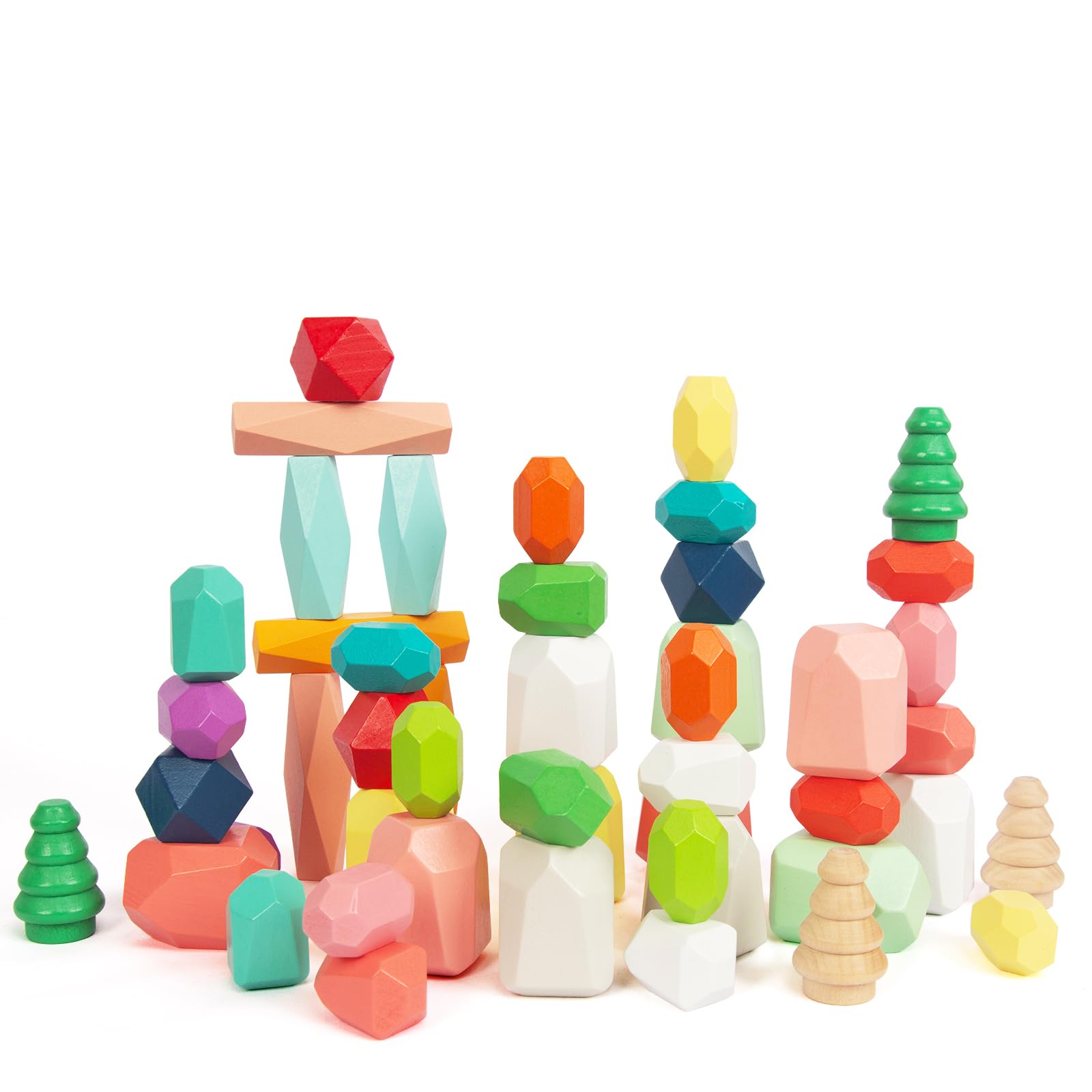 Photo 1 of 48 PCS Wooden Sorting Stacking Rocks Stones,Sensory Toddler Toys Learning Montessori STEM Toys, Building Blocks Game for Kids 3-6 Years Boy and Girl Birthday Gifts for Kids