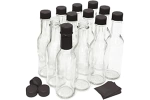 nicebottles Hot Sauce Bottles with Black Caps & Shrink Bands, 5 Oz - 12 Pack