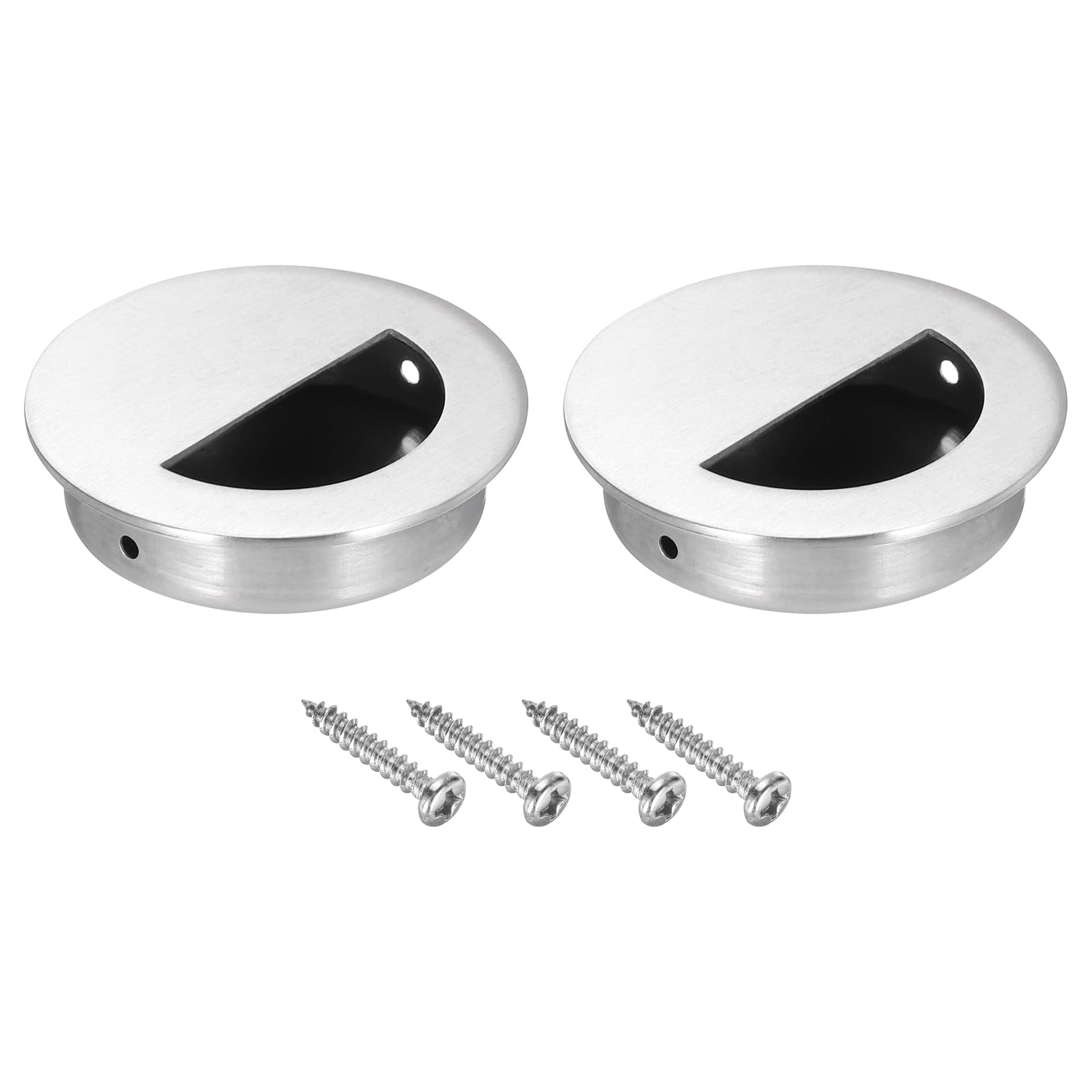 PATIKIL Recessed Door Handles 60mm/2.36" Dia, 2 Pack Round Hidden Concealed Door Pulls 304 Stainless Steel Flush Finger Pull Handle with Screws for Sliding Door Cabinets Drawers, Silver — image 1