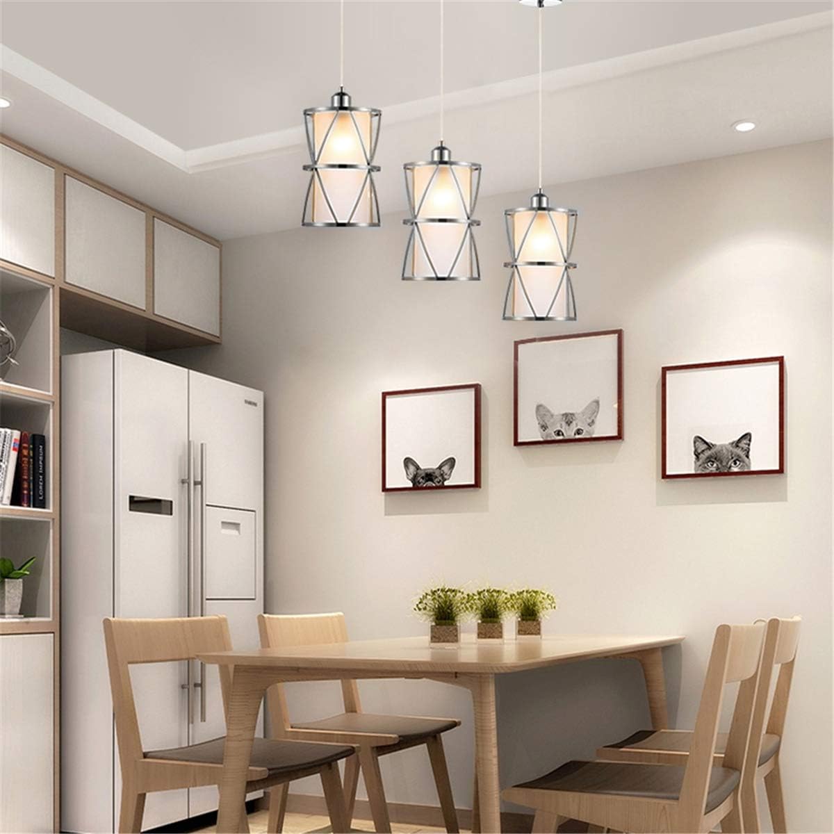 KLOSM Modern Mini Pendant Light in Brushed Nickel Finish with Frosted Glass Shape 1-Light Adjustable Cylinder Pendant Lighting Fixture for Kitchen Island Sink Dining Room Counter Farmhouse - - 