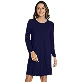 WiWi Long Sleeve Bamboo Viscose Nightgowns for Women, Soft Cooling Lightweight Sleep Night Dress for Women Sleepwear S-XXL