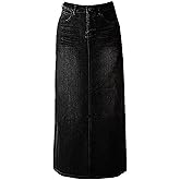 Long Denim Skirt for Women Casual A-Line Denim Maxi Skirt Stretch High Waisted Jean Skirt with Pocket Blue