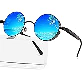 AIEYEZO Round Steampunk Sunglasses for Men Women Retro Gothic Sun Glasses Round Metal Frame Ladies Shades