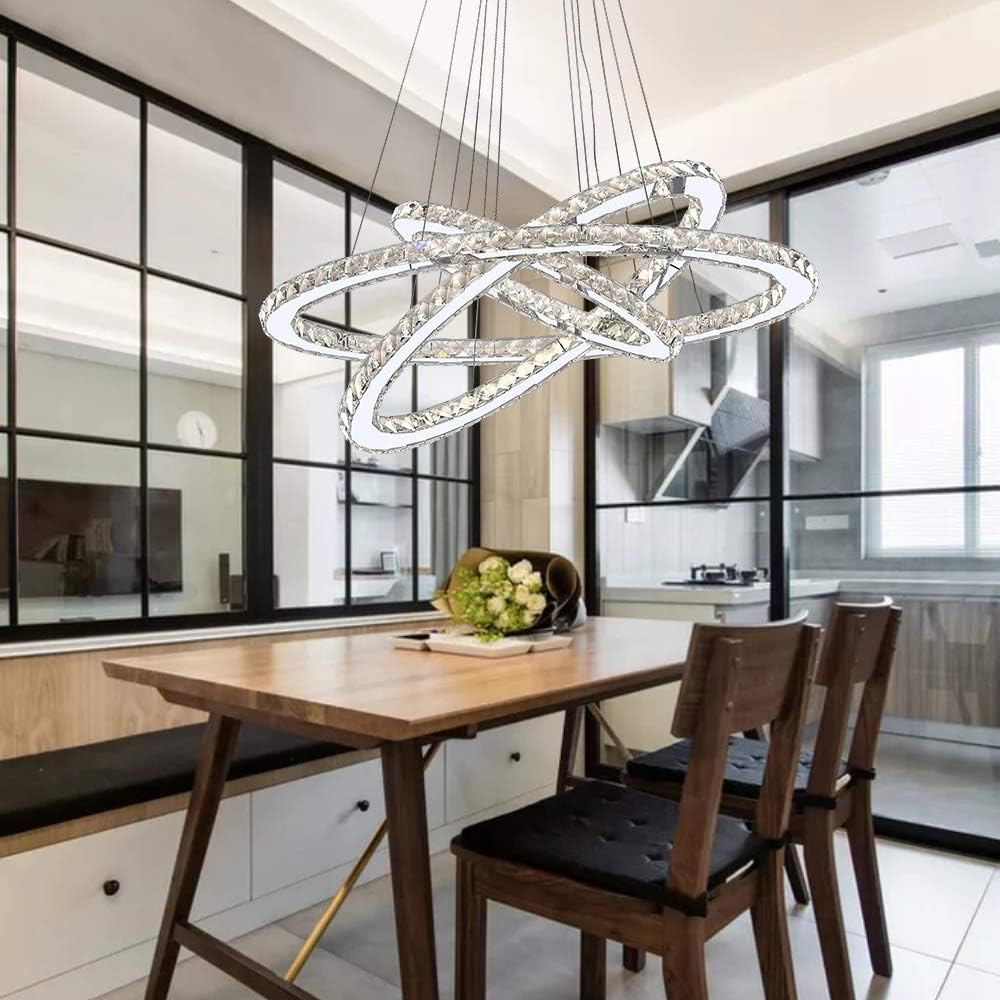 LED Crystal Chandeliers Ceiling Lighting Fixture Brightness Adjustable Stainless Steel Pendant Light (W23.62D15.35 inch): Home Improvement