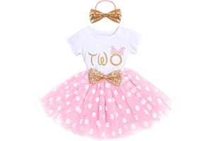 IBTOM CASTLE Girls Baby 1st 2nd 3rd Birthday Outfit Mouse Tulle Dress+Sequins Headband Princess Cake Smash Clothes