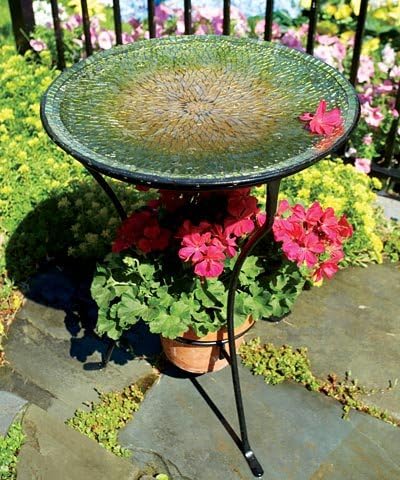 Ancient Graffiti Green &amp; Gold Tile Mosaic Bird Bath, 16" x 22" x 1"