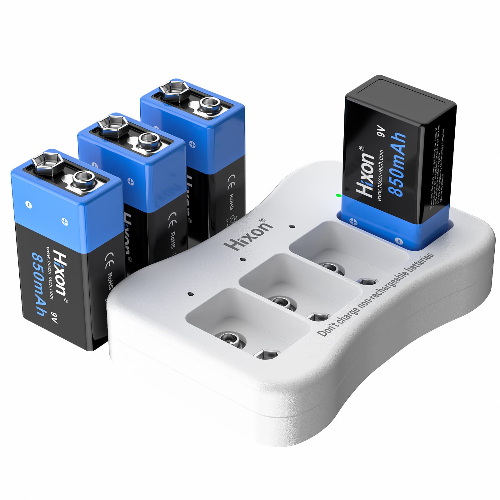 9V Rechargeable Battery 850mAh 9 Volt Battery 4 Pack PP3 6F22 Lithium-ion Batteries with 9V Battery Charger for Smoke Detector Multimeter Toys