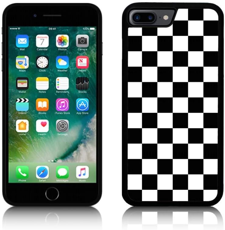 Jackster Checkered Checkerboard Phone Case Silicone for all Apple iPHONES Silicone TPU (iPhone 8, BLACK)