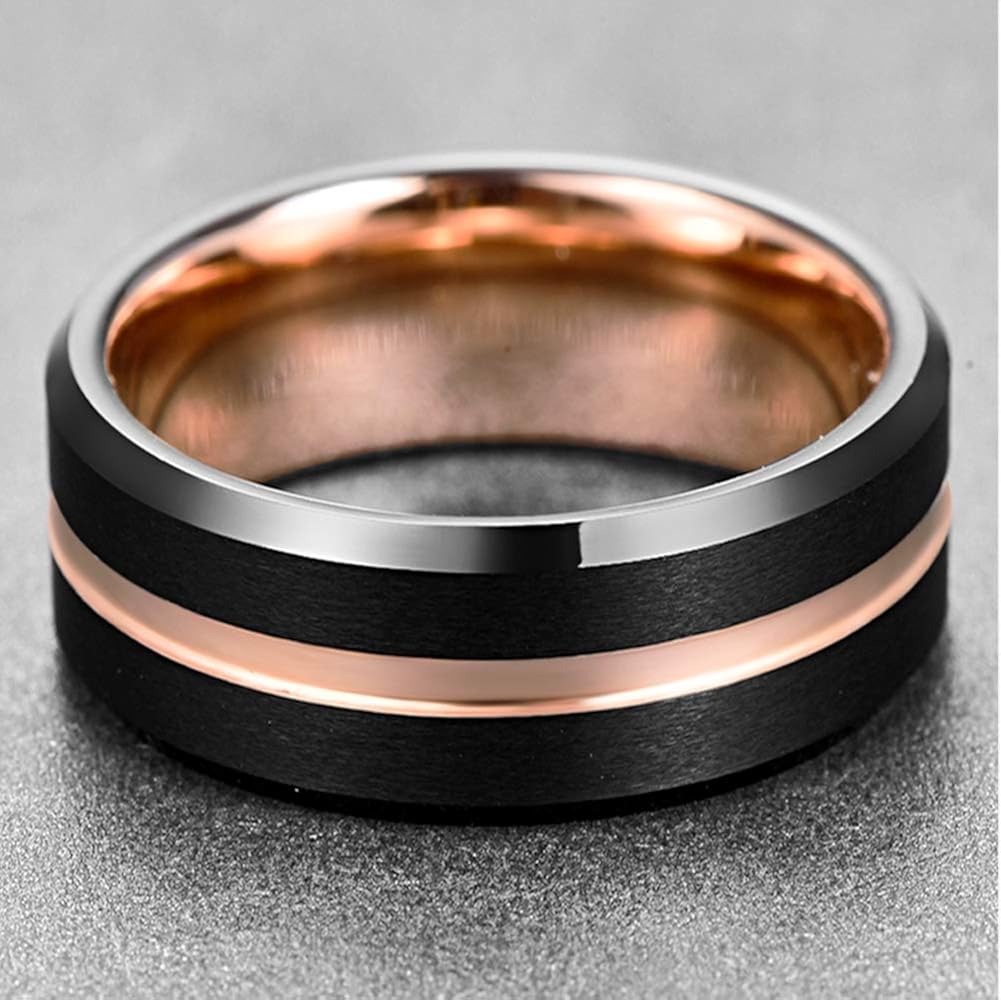 NUNCAD Mens 8mm Tungsten Carbide Ring with Polished Groove Matte Finish