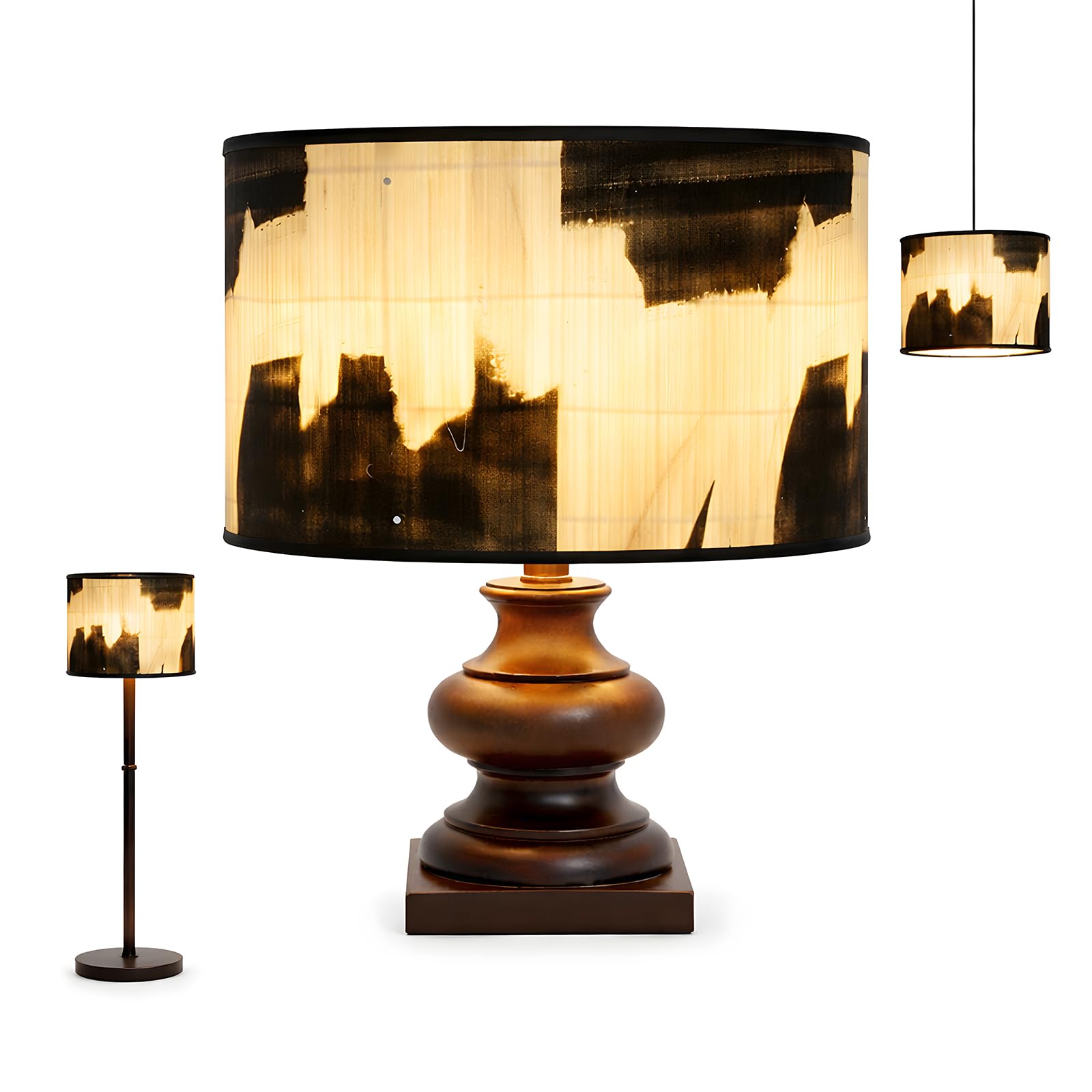 Photo 1 of retro lamp shade,Wabi-Sabi Bamboo Lamp Shade, Hand-Woven Drum Light Cover for E27 Base 30X30x20CM, Easy Install Pendant Floor Wall Lamp Shade, Natural Mottled Shadow Effects