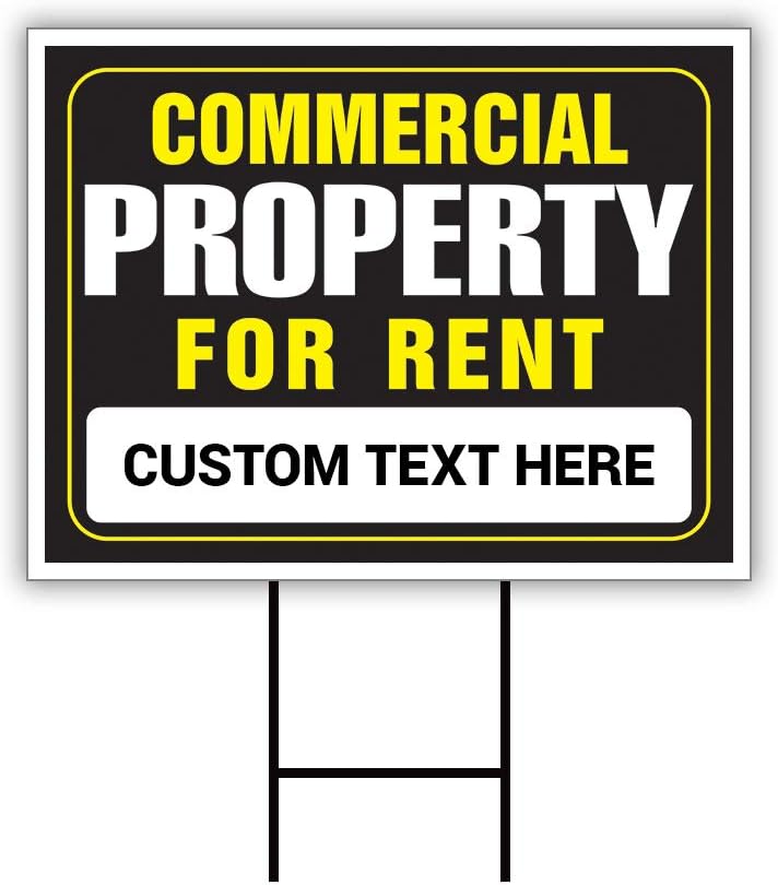 Commercial Property for Rent Yard Sign Personalized 24" x 18" - Coroplast Visible Text Long Lasting Rust Free Custom Commercial Property for Rent Sign with Metal H-Stake, C (24x18, Single Sided)