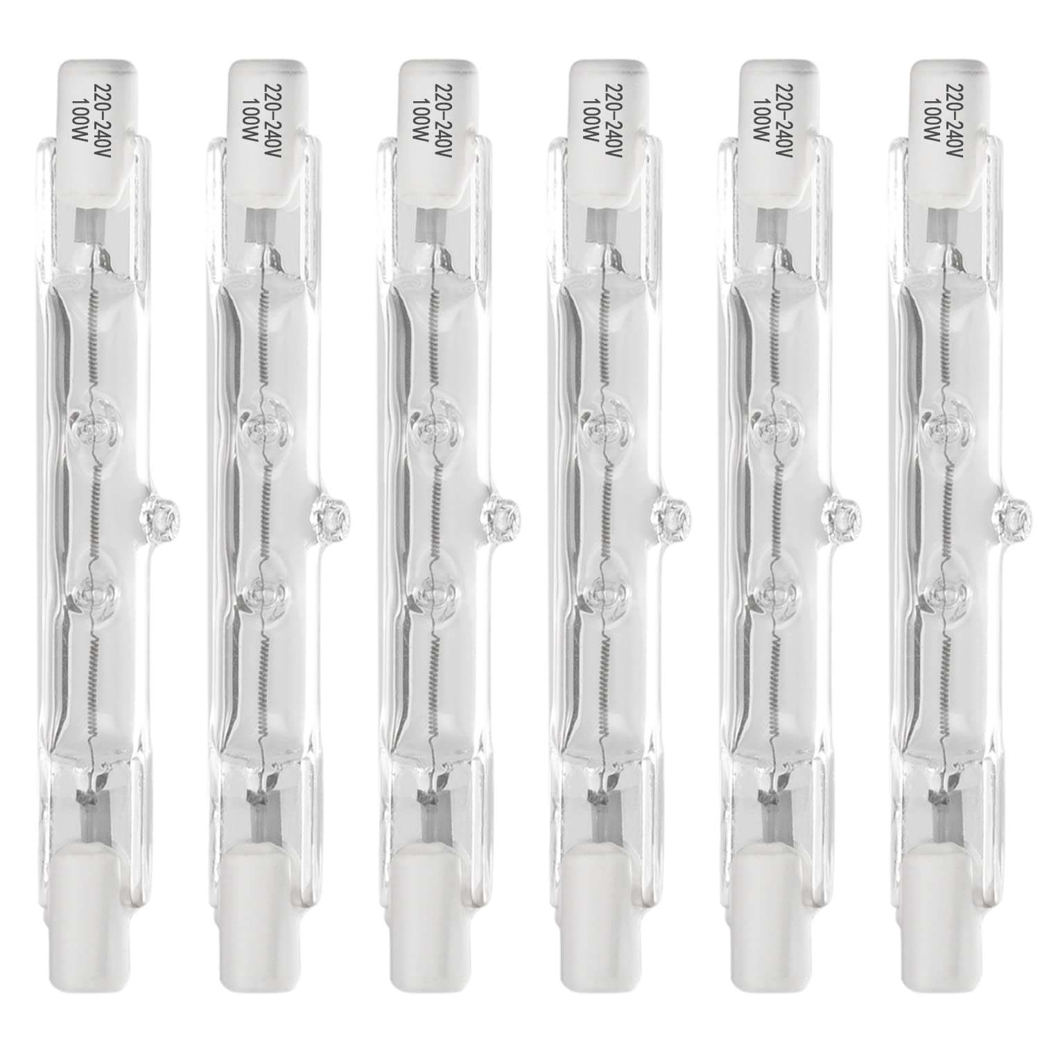 Haraqi 6 Pack 78mm 100W Halogen Bulb,Security Light Bulbs,Linear Halogen Bulbs R7S Base J Type 78mm Double Ended Floodlight Bulb 220-240 Volts T3 for Work, Security, Landscape Lights and Floor Lamps