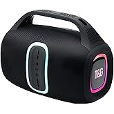 T&G Portable Bluetooth Speaker, Wireless 30W Stereo with Deep Bass, IPX4 Waterproof, 24H Playtime, RGB Party Lights, TWS Stereo Pairing, Travel & Outdoor Speaker for Camping, Beach