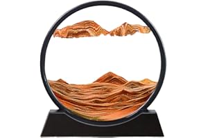 SOFLIY 3D Dynamic Sand Art Liquid Motion, Moving Sand Art Picture Round Glass 3D Deep Sea Sandscape in Motion Display Flowing Sand Frame Relaxing Desktop Home Office Work Decor (12“, Orange)