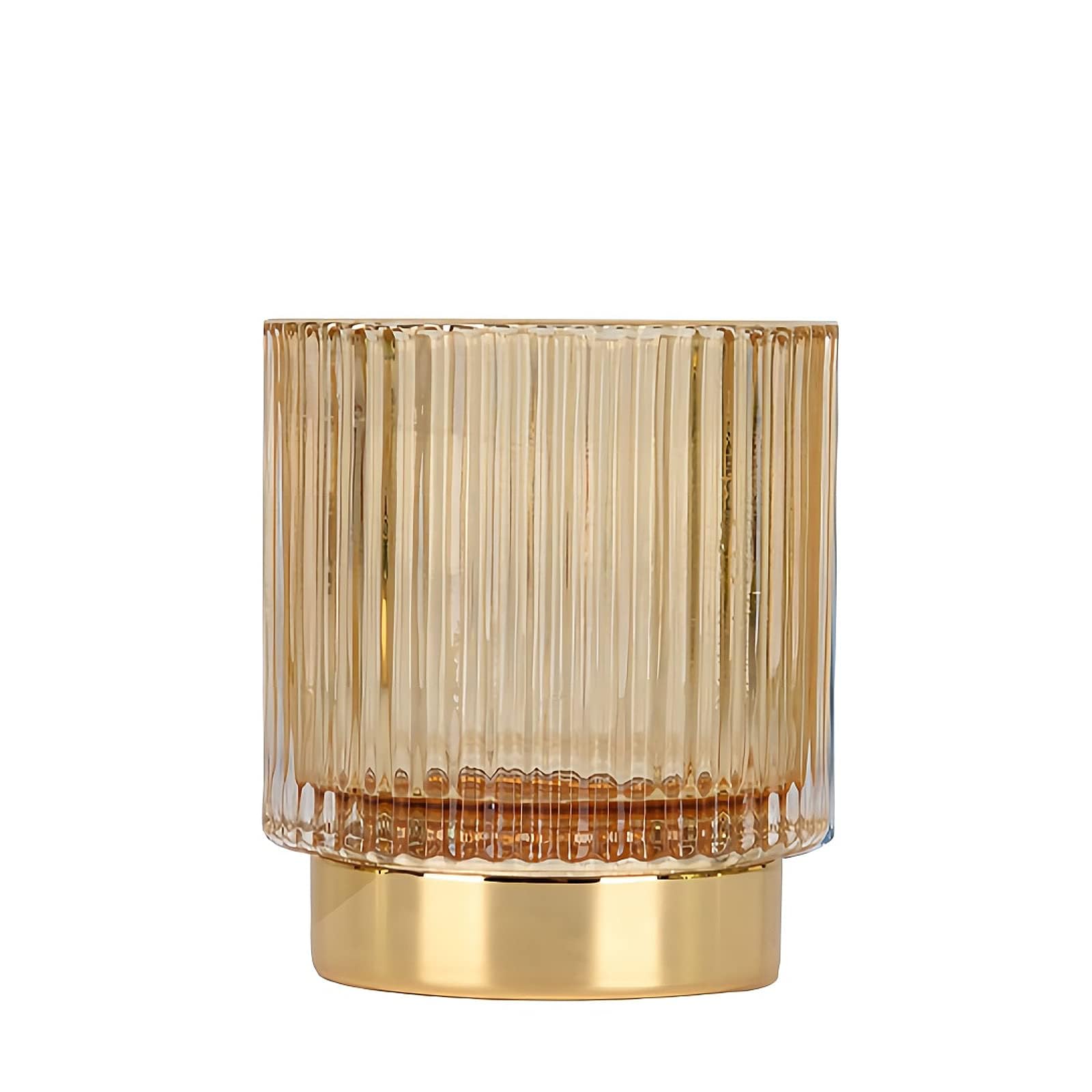 DASITON Makeup Brush Holder Organiser, Crystal Cosmetic Make Up Brush Holder, Glass Makeup Brushes Storage Organiser, Vintage Make Up Cup Pen Pencil Holder Striped Vase (Coffee S) — image 1