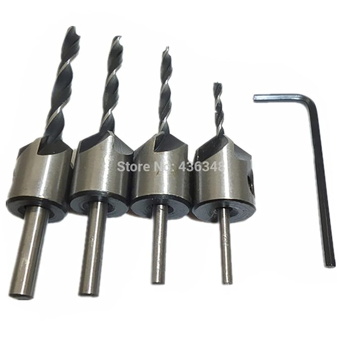 Generic 4pc Hss 5 Flute Countersink Drill Bit Set Reamer Woodworking Chamfer Cutter Drilling Pilot Holes Cut Screw Sizes 3mm 4mm 5mm 6mm