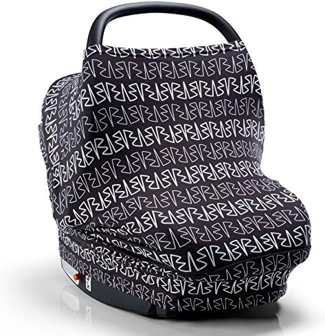 Nursing Scarf Breastfeeding Cover, 4 in 1 Stretchy Carseat Canopy | Certified BPA Free Nursing Cover, Multi Use Baby Car Seat Canopy, Shopping Cart, Stroller Cover, Infinity White RIE Pattern on Black