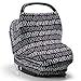 Nursing Scarf Breastfeeding Cover, 4 in 1 Stretchy Carseat Canopy | Certified BPA Free Nursing Cover, Multi Use Baby Car Seat Canopy, Shopping Cart, Stroller Cover, Infinity White RIE Pattern on Black