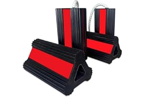 Vacallity Wheel Chocks for Travel Trailers Camper RV Truck Car, Solid Rubber Sturdiness Heavy Duty Simple Easy to use, Tires Chock Block Stopper with Nylon Rope Red Reflective Tape