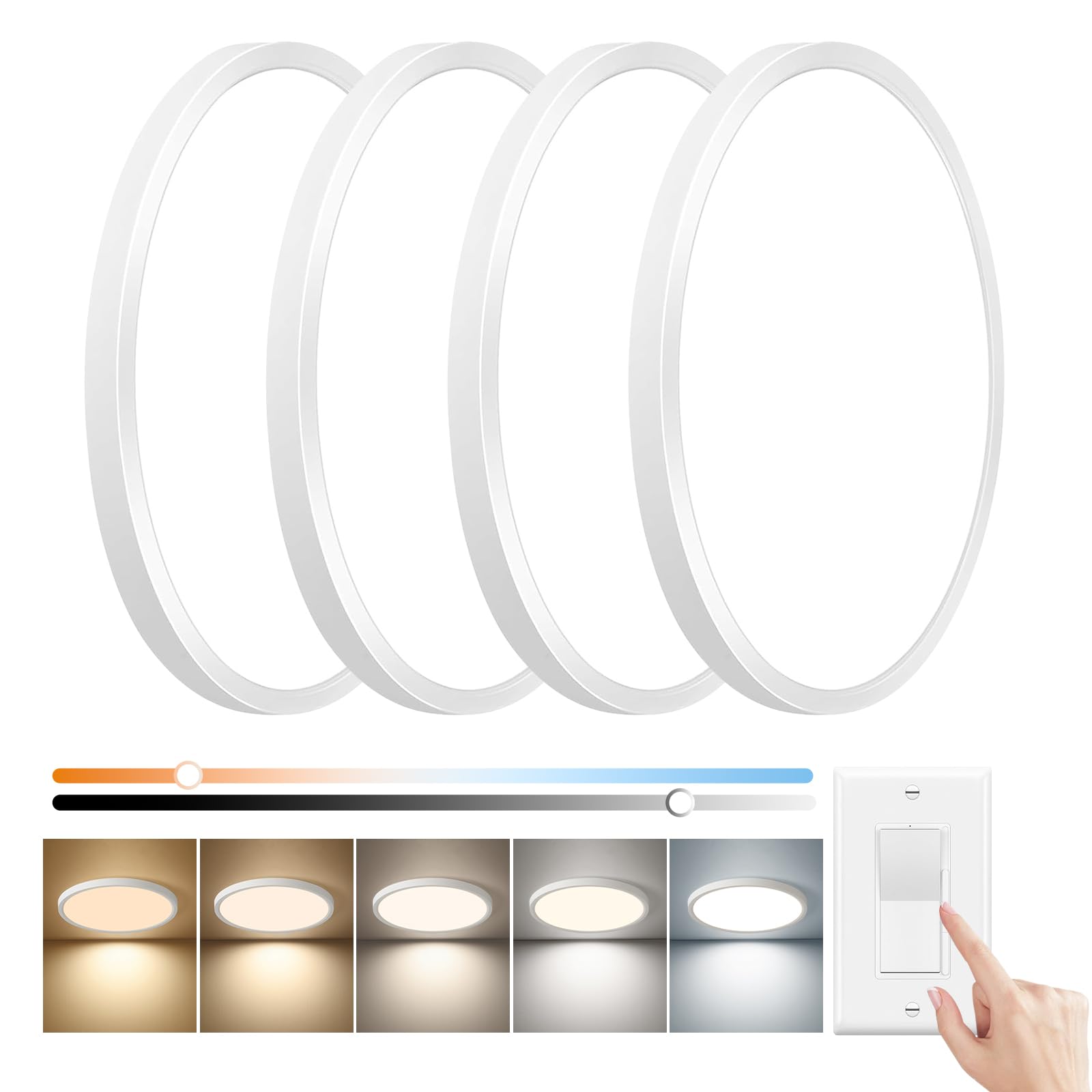 Photo 1 of 15.8 Inch Dimmable LED Flush Mount Ceiling Light, 32W, 3480LM, 3000K/3700K/4000K/5000K/6000K, Round Flat Panel Low Profile Ceiling Light Fitures for Hallway, Kitchen, Bedroom, 4PK White