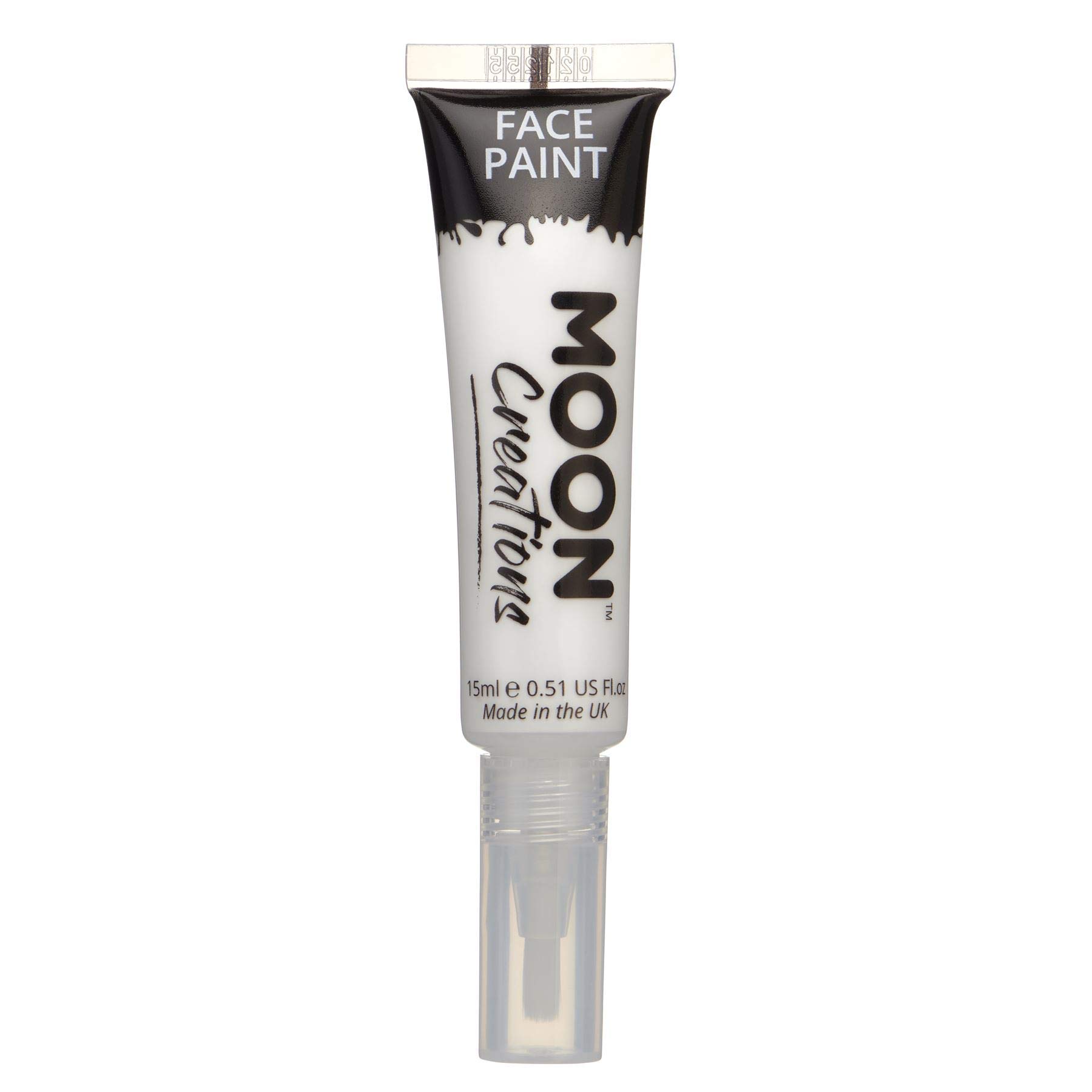 Moon Creations Face & Body Paint Tubes with Brush Applicator | White | 15ml | Ready to Use | Cruelty Free, Made in UK | Face Paint for Kids, Adults, Fancy Dress, Festivals, Halloween