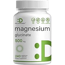 Deal Supplement Magnesium Glycinate 500mg, 240 Veggie Capsules | 100% Chelated for Easy Absorption | Essential Mineral Supple