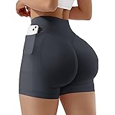 POWERASIA 4.5" Workout Impact Shorts Hidden Scrunch Butt Lifting Gym Booty Biker Shorts for Women Tummy Control