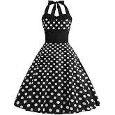 Women 50s Vintage Polka Dot Halter Cocktail Swing Dress Buttons Floral 1950s Rockabilly Audrey Hepburn Prom Tea Party Dress