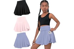 OEBLD Girls Athletic Skort High Waist Tennis Skirts with Shorts Butterfly Ruffle School Skirts with Pockets