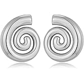 Gold Sliver Chunky Statement Earrings for Women - Spiral Swirl Vintage Stud Earrings, Trendy Chunky Jewelry | Summer Boho Beach Jewelry