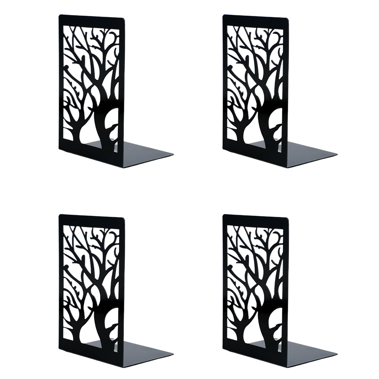 Wenrescry Bookends - Set of 4 (2 Pairs) Modern Stylish Design for Home Office, Efficient Workspace Organization, Heavy-Duty Metal Book Ends, Non-Slip Base, Black