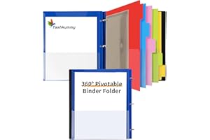 Tashkummy 360° Pivotable Project Organizer Binder, 3 Ring Binder with Colored Tab Dividers with Pockets, Customizable Front Cover Multi Pocket Folder Binder for Home, School, Office- Blue
