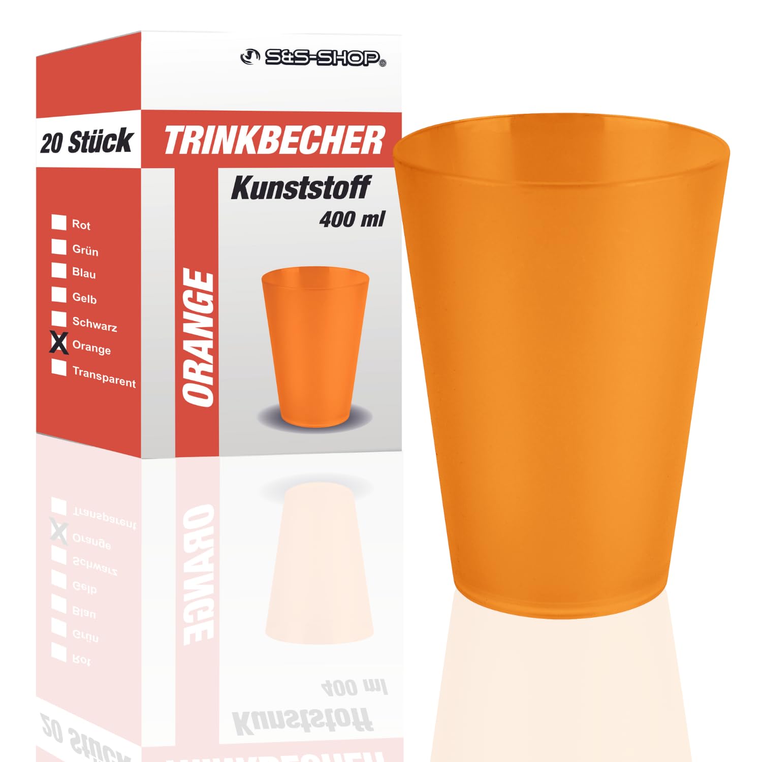S&S-Shop Hard Plastic Drinking Cups | Pack of 10 | 400 ml | Orange | Reusable | Stackable | Party Cups