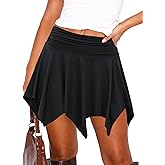 TZLDN Womens Flowy Mini Skirt with Shorts Fairy Y2K Asymmetrical Pirate Skort Trendy Sexy Rave Festival Outfits Going Out
