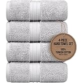 Cotoniche Hand Towels Pack of 4-100% Cotton & Luxury, Large (16"x 28") Absorbent, Thick, Cozy - Versatile, Perfect as Hotel Towel, Hand Towels for Bathroom - Silver Gray