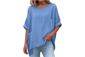 Summer Tops for Women 2026 Vacation Cotton Linen Boho Shirts Short Sleeve Loose Fit Blouses Hide Belly Trendy Tunics