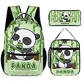 CaomeiWu Panda Backpack with Lunch Box & Pencil Case for Kids Girls Boys School, 16 Inch Cute Pandas Bookbag, School Backpack for Students Children, Lightweight, Large Capacity