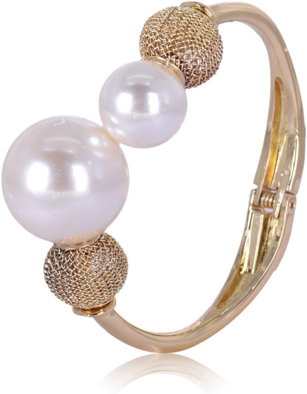 Fascraft Women’s Giant Pearls Embedded Jali Effect Bangle Bracelet in Gold Finish