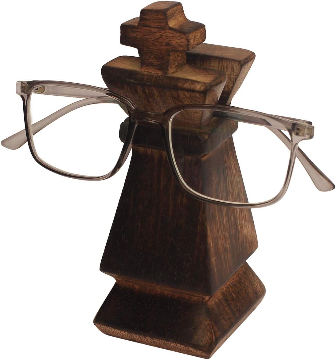 Wooden Spectacle Holder - Wood Burn King Shape Eyeglass Holder Stand Organizer - Handmade Display Stand - Home Office Tabletop Decor - Eyewear Sunglass Holder for Men Women Girls Boys - Ideal Gift