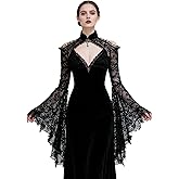 L'VOW Women's Lace Bolero Shrug Goth Crop Top Victorian Lace Sleeves for Witch Vampire Cosplay