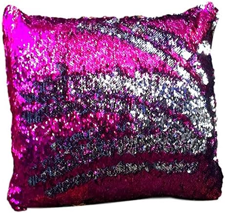 Magic Mermaid Sequin 16x16-Inch Throw Pillow Cover, Silver &amp; Magenta