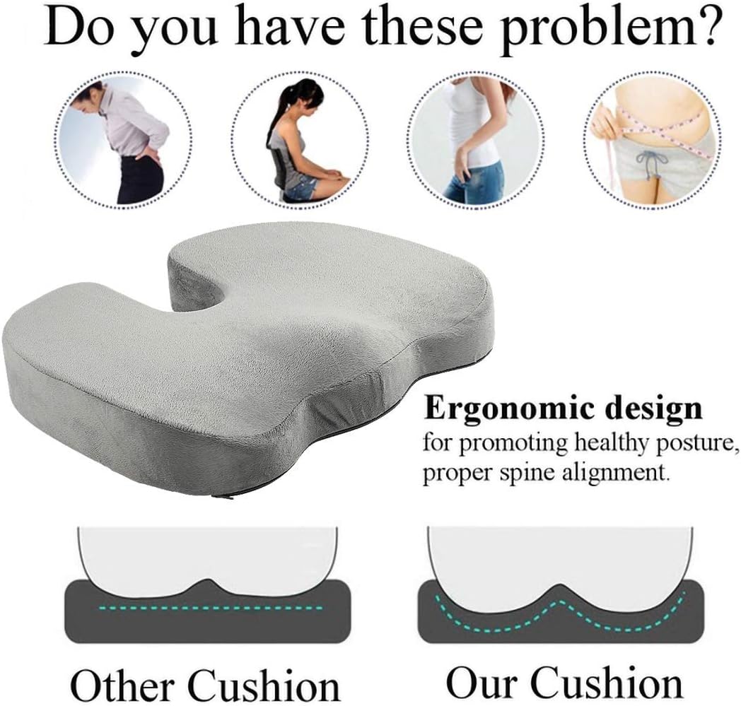 Orthopedic Seat Cushion - EXTRA LARGE FIRM Memory Foam Gel Sitting Pillow for HEAVY PEOPLE. Reliefs Back Pain, Sciatica, Coccyx, Tailbone-Perfect for Office Chair, Wheelchair, Car, Truck (XL-Gray): Health & Personal Care