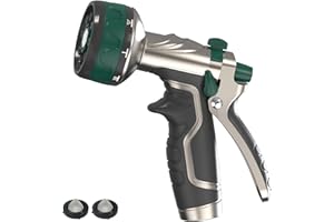 Seatern Garden Hose Nozzle, Heavy Duty Metal Water Hose Sprayer Nozzle with 8 Spray Patterns, High Pressure Handheld Nozzle with Flow Control for Lawn & Plant Watering, Car Washing – Forest Green