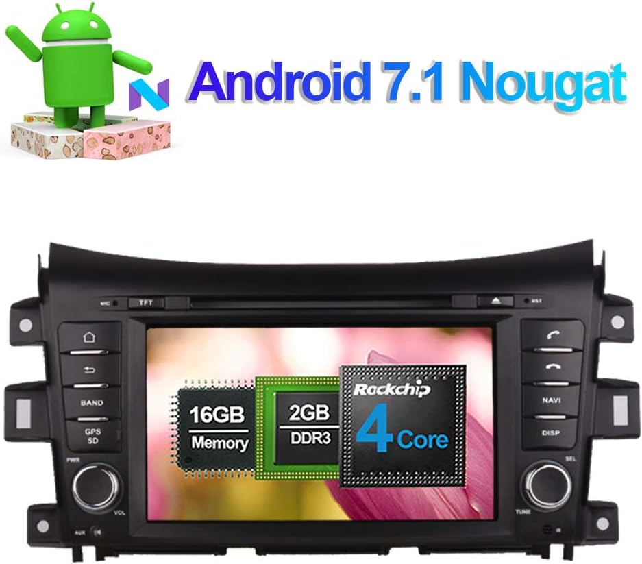 Flynavigo 8 Inch Android 7.1 Quad Core 2GB RAM Touch Screen Car Radio Stereo with GPS Navigation fit for Nissan Navara 2014-/Nissan NP300 Support Bluetooth WiFi Backup Camera CD DVD Multimedia Player